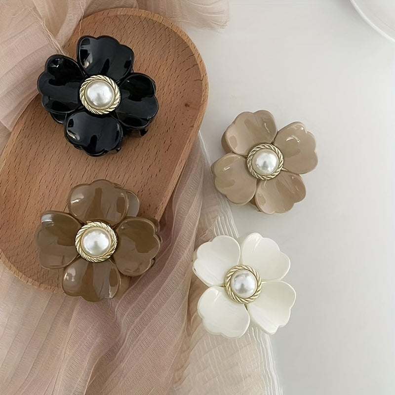 4pcs Faux Pearl Flower Hair Claw - Female Hair Clip