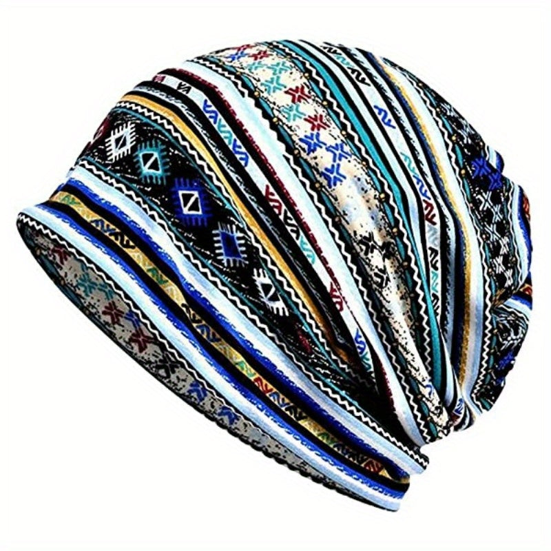 Boho Geometric Print Beanie Vintage Skull Hat Headband Neck Gaiter