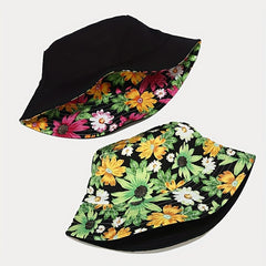 Boho Flower Print Bucket Hat Reversible Lightweight Basin Hat