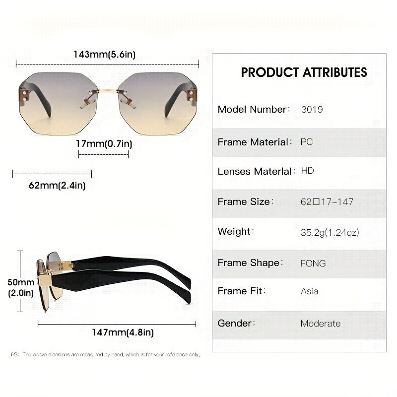 Polygonal Rimless Sunglasses UV400 Gradient Glasses