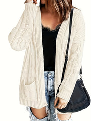 Women's Plus Solid Cable Long Sleeve Open Front Cardigan