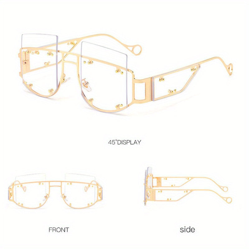 Y2K Rimless Sunglasses Rivet Tinted UV400 Sun Shades