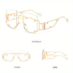 Y2K Rimless Sunglasses Rivet Tinted UV400 Sun Shades