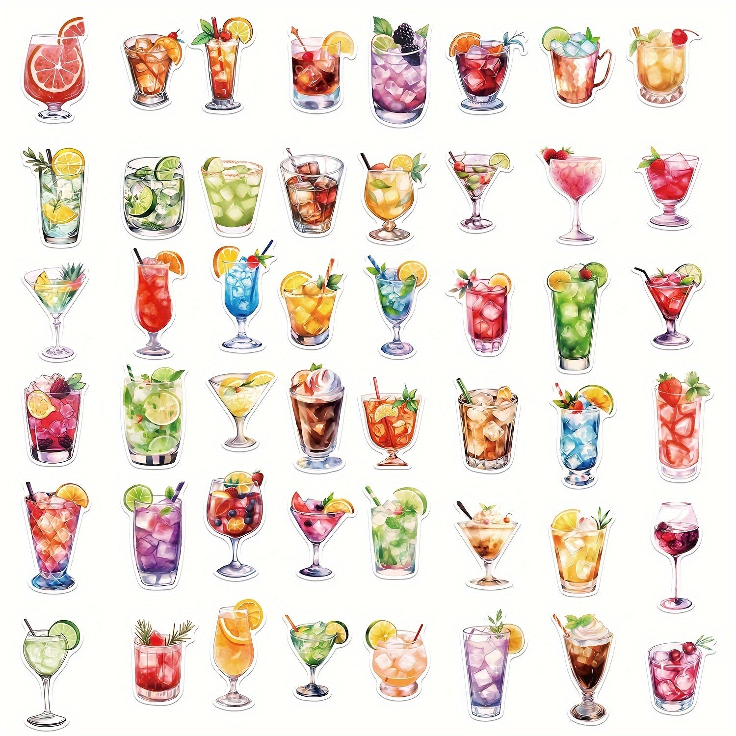 50pcs Watercolor Cocktail Vinyl Stickers Waterproof Decals for Laptops & More