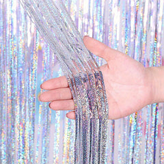 1pc 100 58x198 Laser Tassel Backdrop Curtain Metallic Silk Ribbon