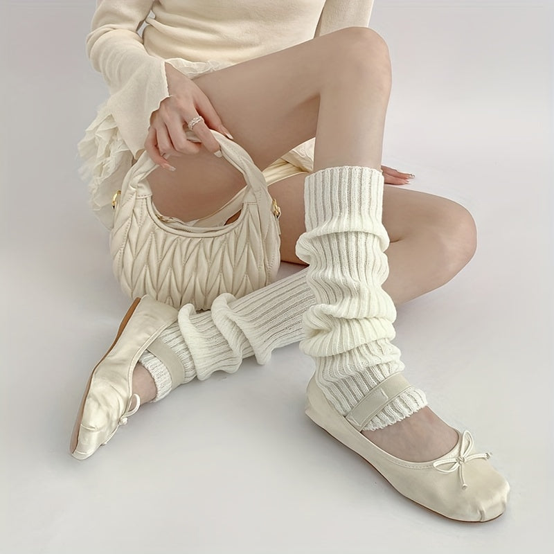 3 Pairs Ribbed Leg Warmers Knee High Socks Women's Stockings & Hosiery