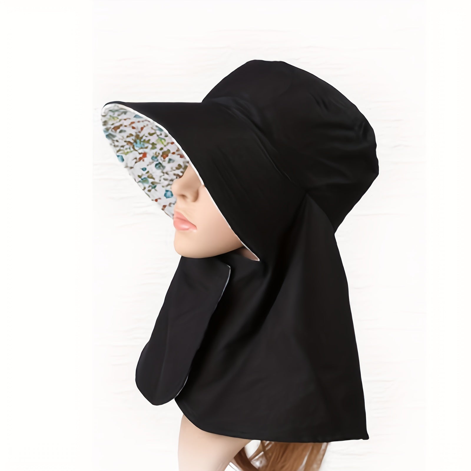 Flower Print Sun Hat Wide Neck Guard UV Protection Visor Hat