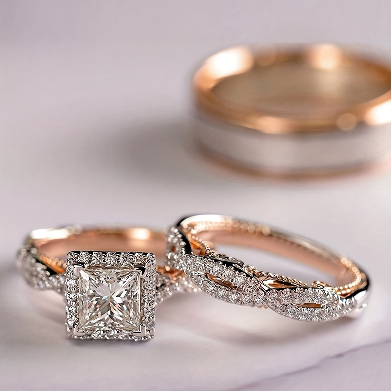 Men's Two Tone Zirconia Wedding Rings Set