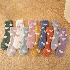 Heart Pattern Fuzzy Socks Comfy & Warm Mid Tube Women's Stockings