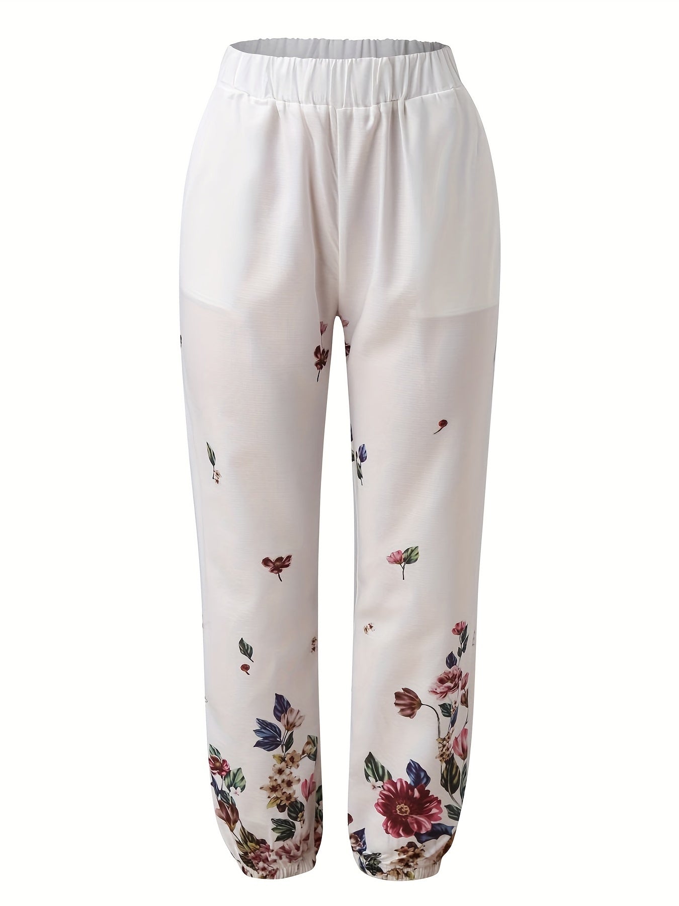 Women's Plus Floral Print High Rise Loose Trousers