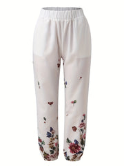 Women's Plus Floral Print High Rise Loose Trousers