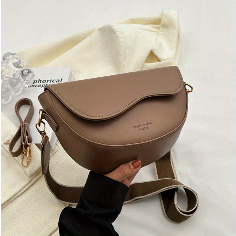 Retro Style Saddle Bag Women Solid Crossbody Versatile PU Leather Shoulder Purse