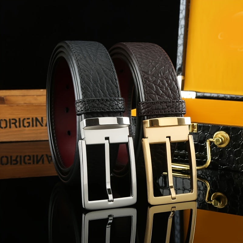 Men's Wild Style Stitch Belt with Stainless Steel Buckle Top Cowhide Leather