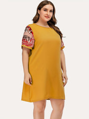  Colorblock Short Sleeve Loose Dress