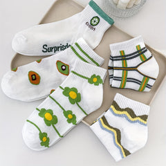 5 Pairs Cartoon Striped Low Cut Socks for Women