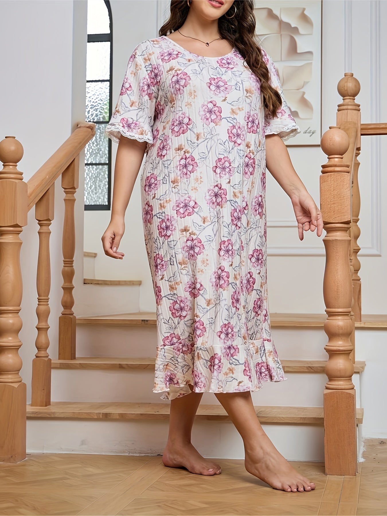 Loungewear Dress Women's Plus Floral Print Nightdress