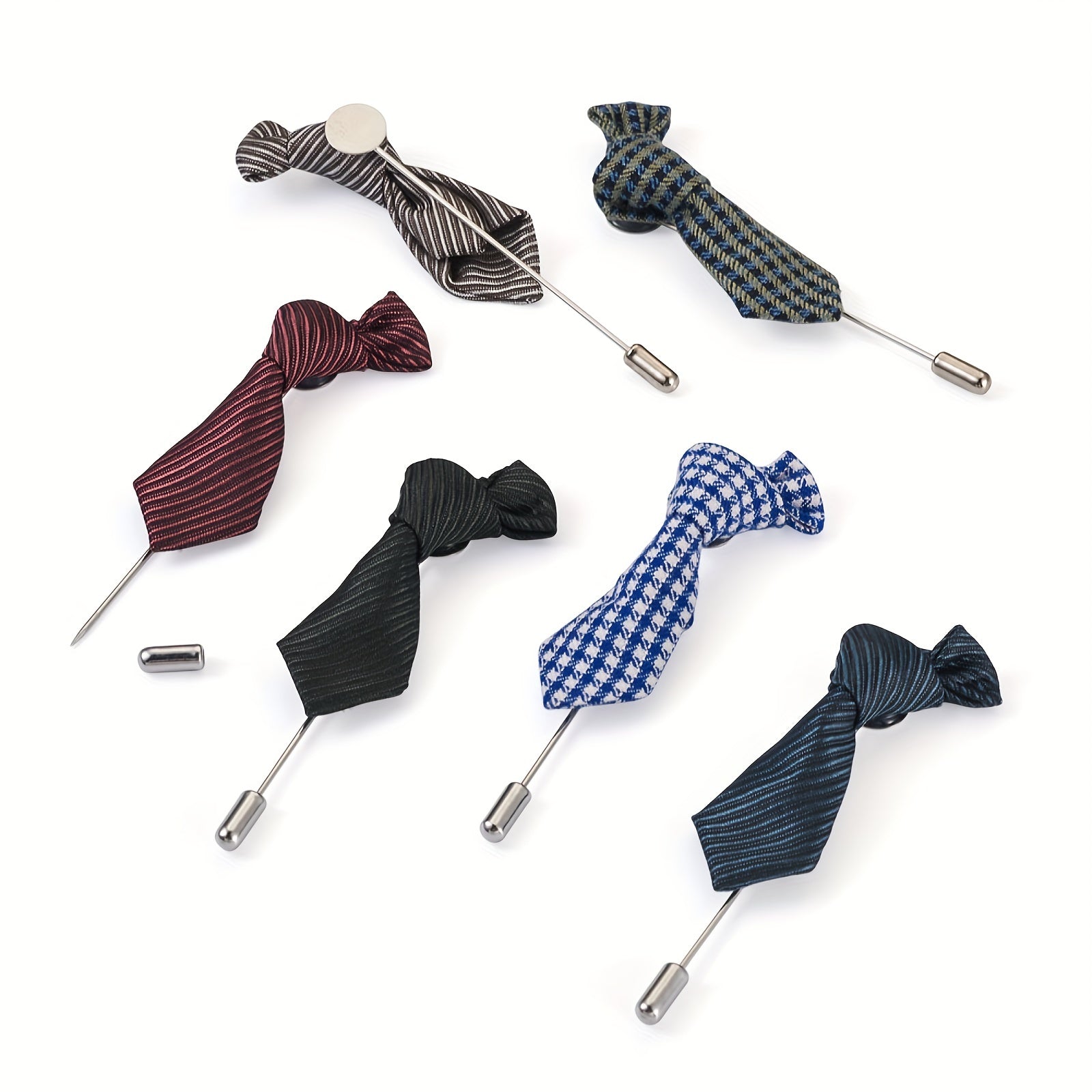 6pcs Polyester Striped Tie Brooches Mixed Colors Suit Shirt Lapel Decoration Men