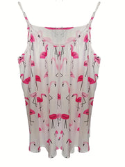  Flamingo Print Round Neck Cami Top