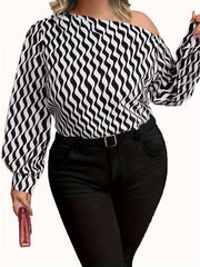  One Shoulder Lantern Sleeve Blouse