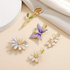 5pcs Pearl Butterfly Hair Clip Rhinestone Flower Hair Accessories