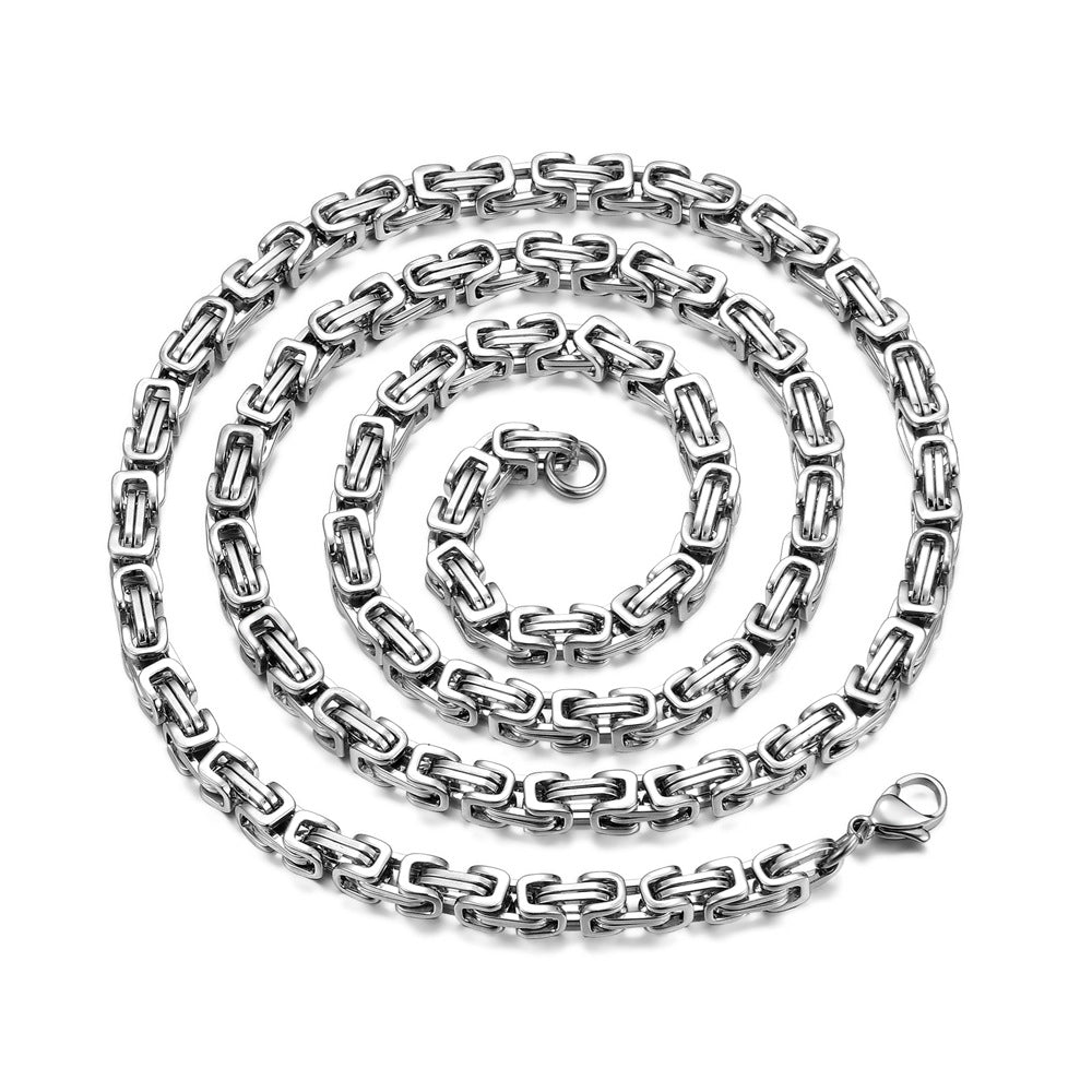 304 Stainless Steel Mens Byzantine Chain Plated Jewelry Set