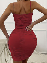 Solid V Neck Bodycon Cami Dress Sleeveless Nightclub Dress