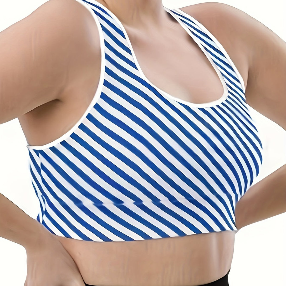  Women's Sports Bra Striped Racer Back Medium Stretch