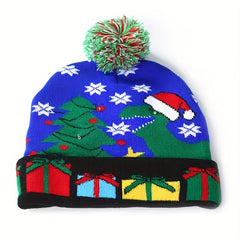 Christmas LED Knit Hat - Festive Holiday Light-up Beanie