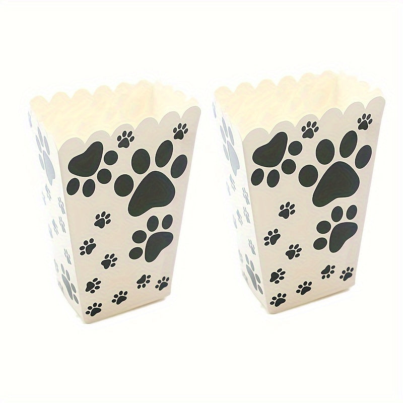 6pcs Dog Paw Print Popcorn Bags & Paper Buckets Movie Theater Decor