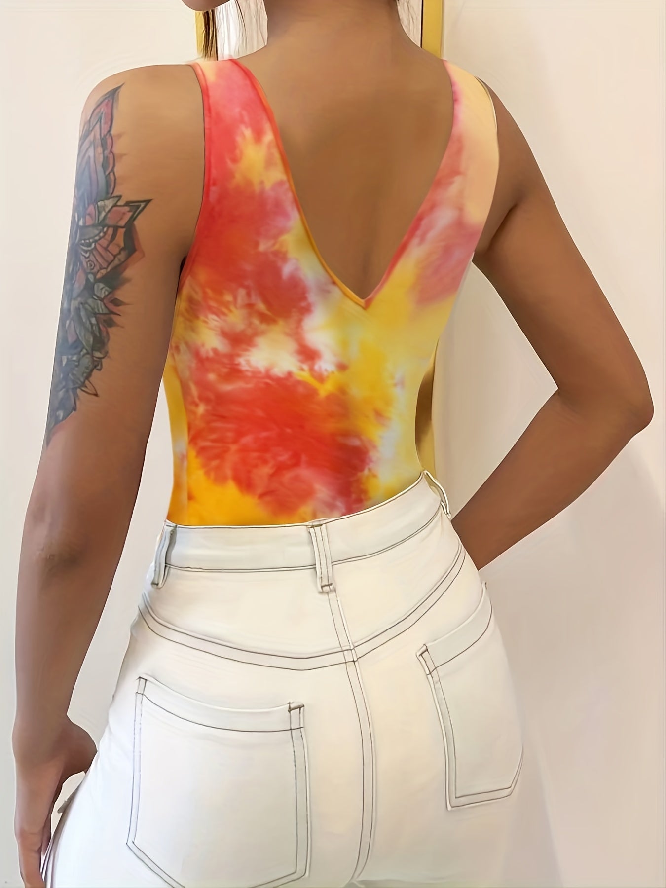 Tie Dye Plunging Neck Tank Top Casual Sleeveless Summer Women's Clothing