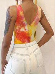 Tie Dye Plunging Neck Tank Top Casual Sleeveless Summer Women's Clothing