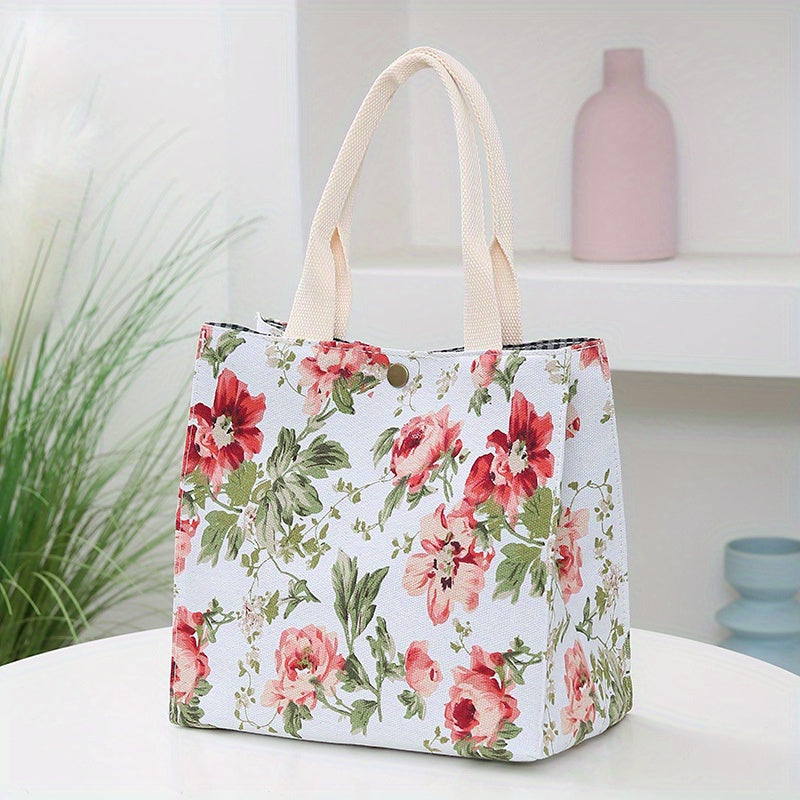 Flower Printed Canvas Tote Bag Lightweight Satchel Bag