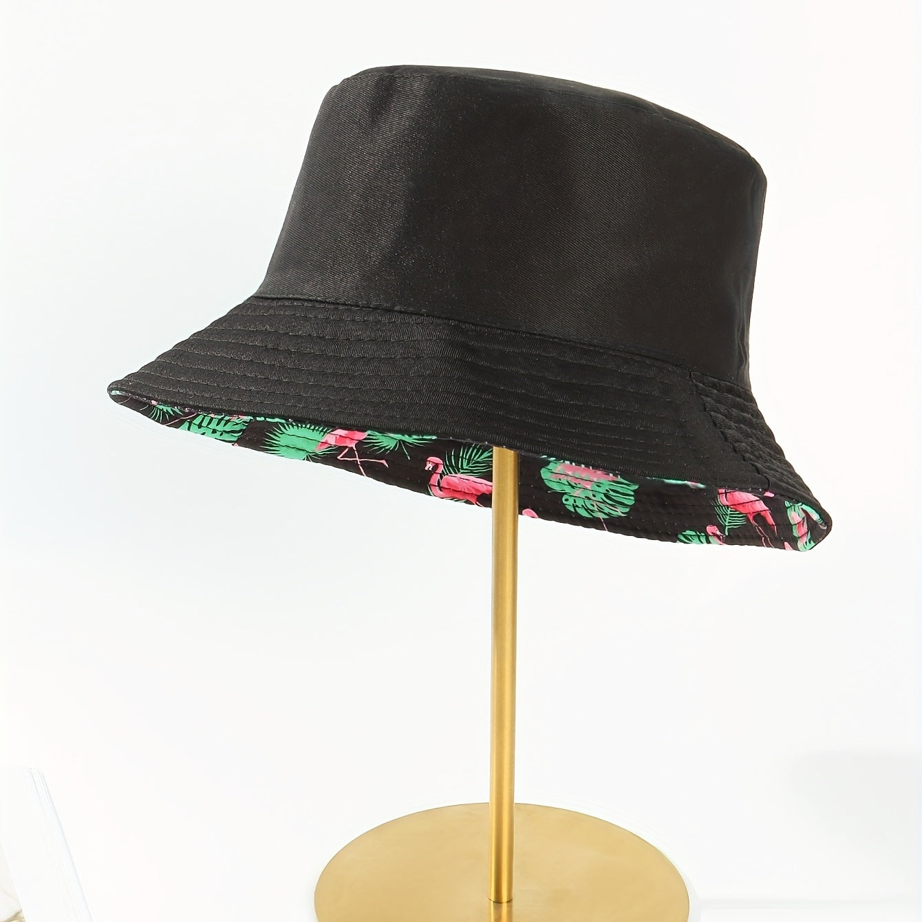 Flamingo Leaf Print Bucket Hat Reversible Sunscreen Basin Hat