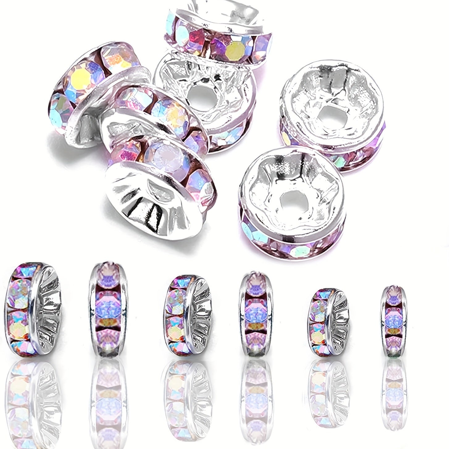 100 Round Rhinestone Spacing Beads 6mm 8mm Crystal Loose Beads Set