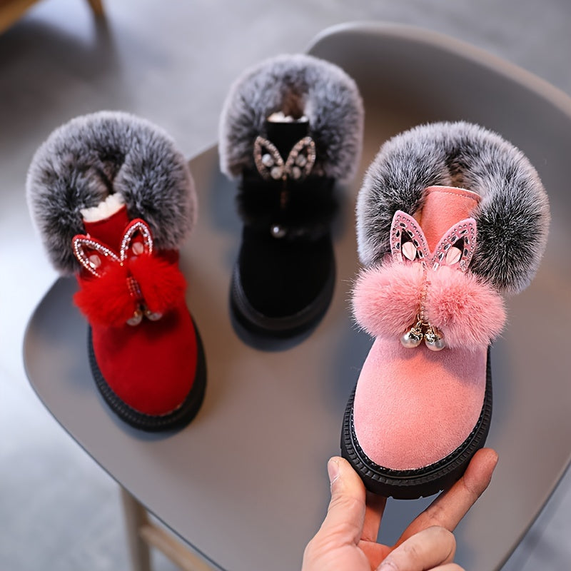 Rabbit Ears Snow Boots for Baby Girls Soft Warm Plus Fleece Boots
