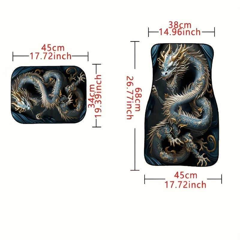 4pcs Dragon Pattern Car Floor Mats Water Absorbent Non-slip Stain Resistant Mats