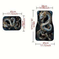 4pcs Dragon Pattern Car Floor Mats Water Absorbent Non-slip Stain Resistant Mats