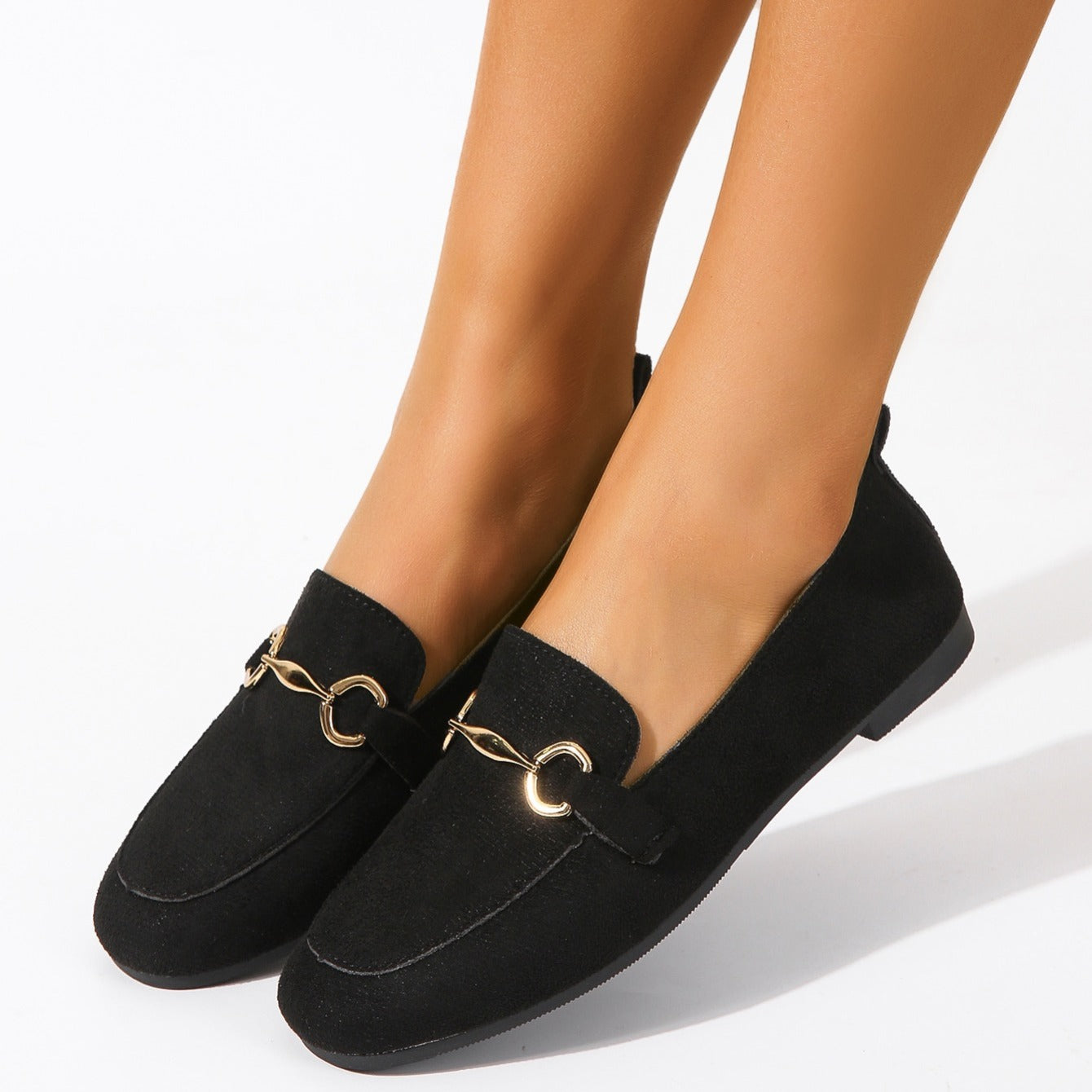 Square Toe Metal Buckle Decor Flat Loafers