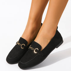 Square Toe Metal Buckle Decor Flat Loafers