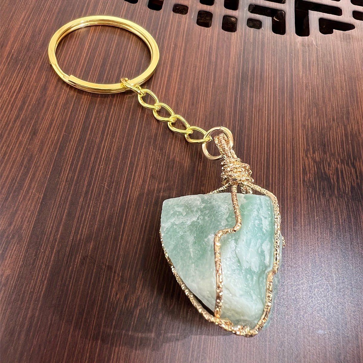 Raw Crystal Keychain Natural Irregular Gemstone Yoga Key Ring Pendant