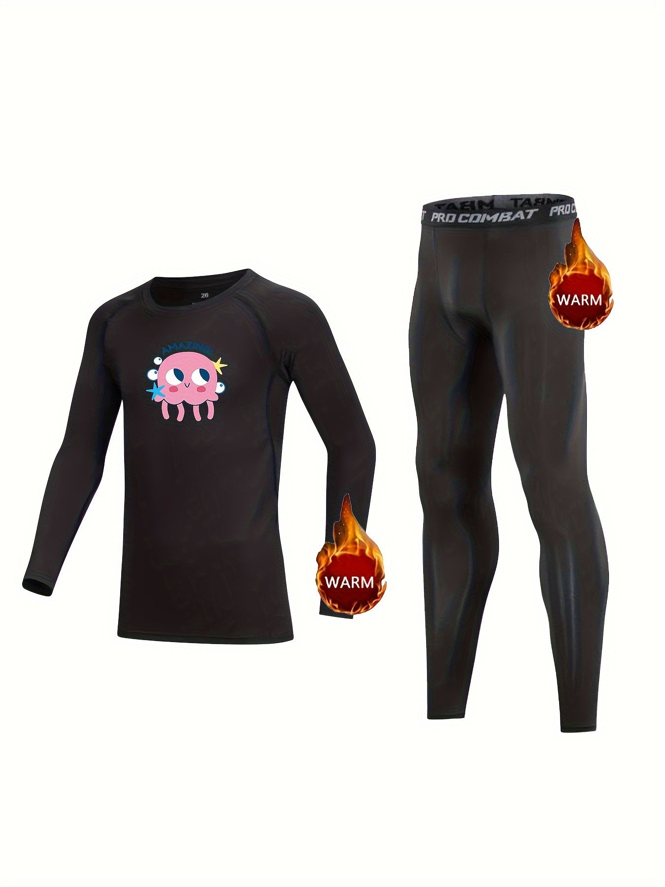 Kids Compression Fleece Sets - Cartoon Animal Pattern - Long Sleeve Pullover