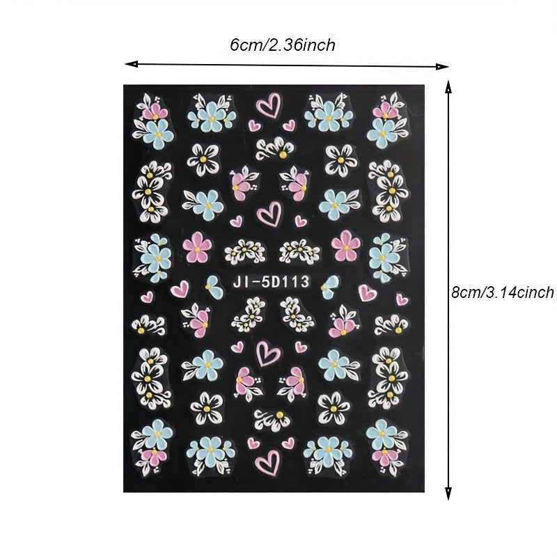 5D Pink Petals Butterfly Nail Stickers French Line Acrylic Spring