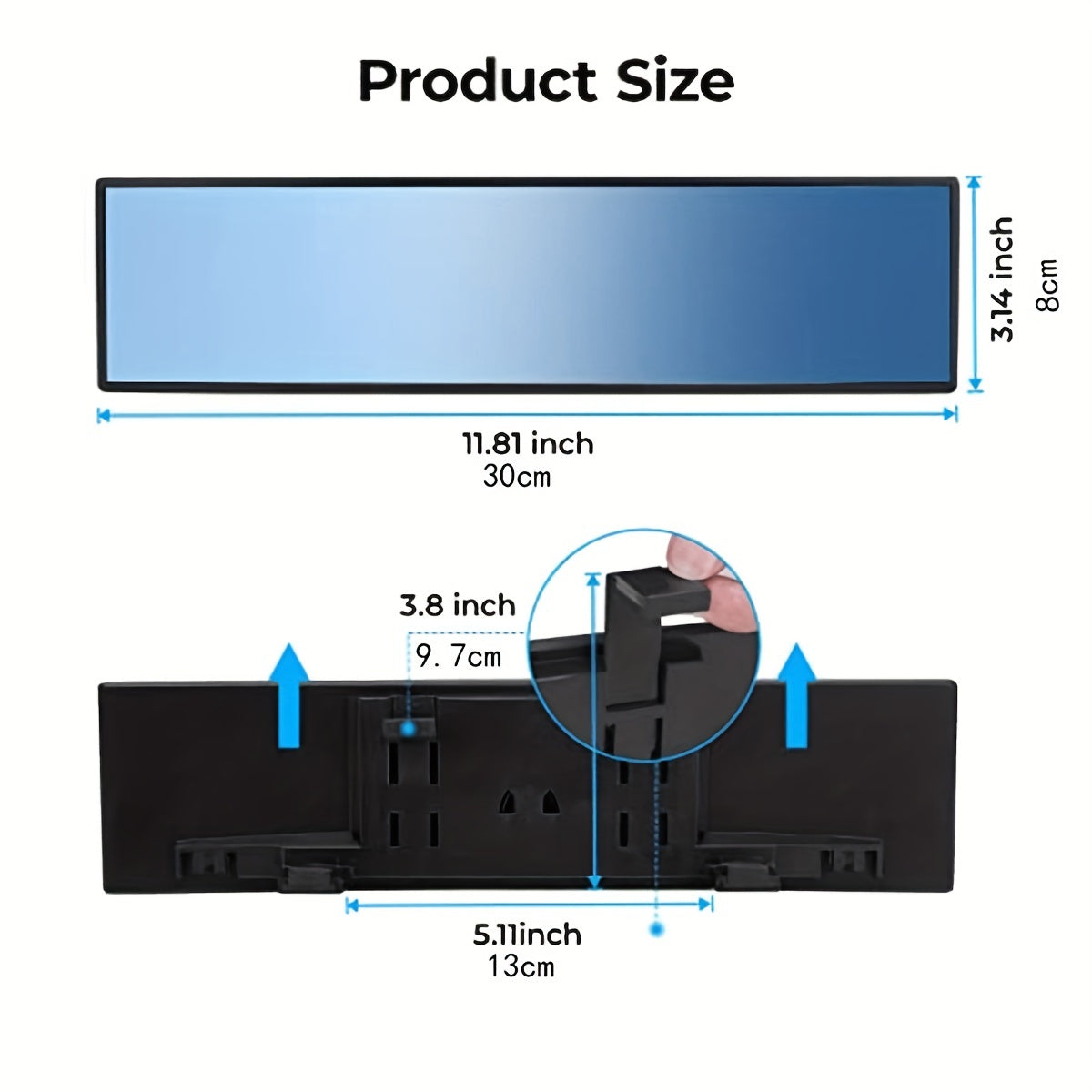 Universal 30cm Panoramic Convex Rearview Mirror Interior Clip-on