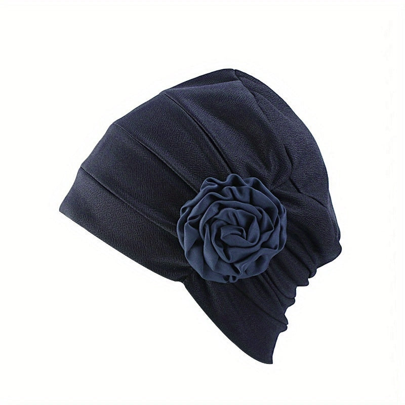 Flower Decor Turban Cap Elastic Head Wrap Chemo Hats Beanie Lightweight Bonnet