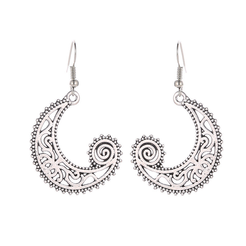 Bohemian Style Moon Hook Earrings Wave Spiral Shape Ear Drops
