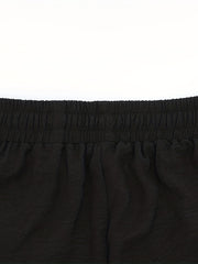 Drawstring Patched Pocket Casual Shorts High Waist Loose Summer Wide Leg Shorts