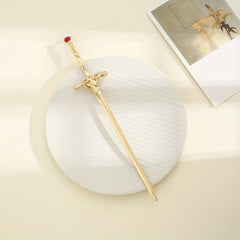 Ancient Style Sword Model Hairpin With Red Rhinestone