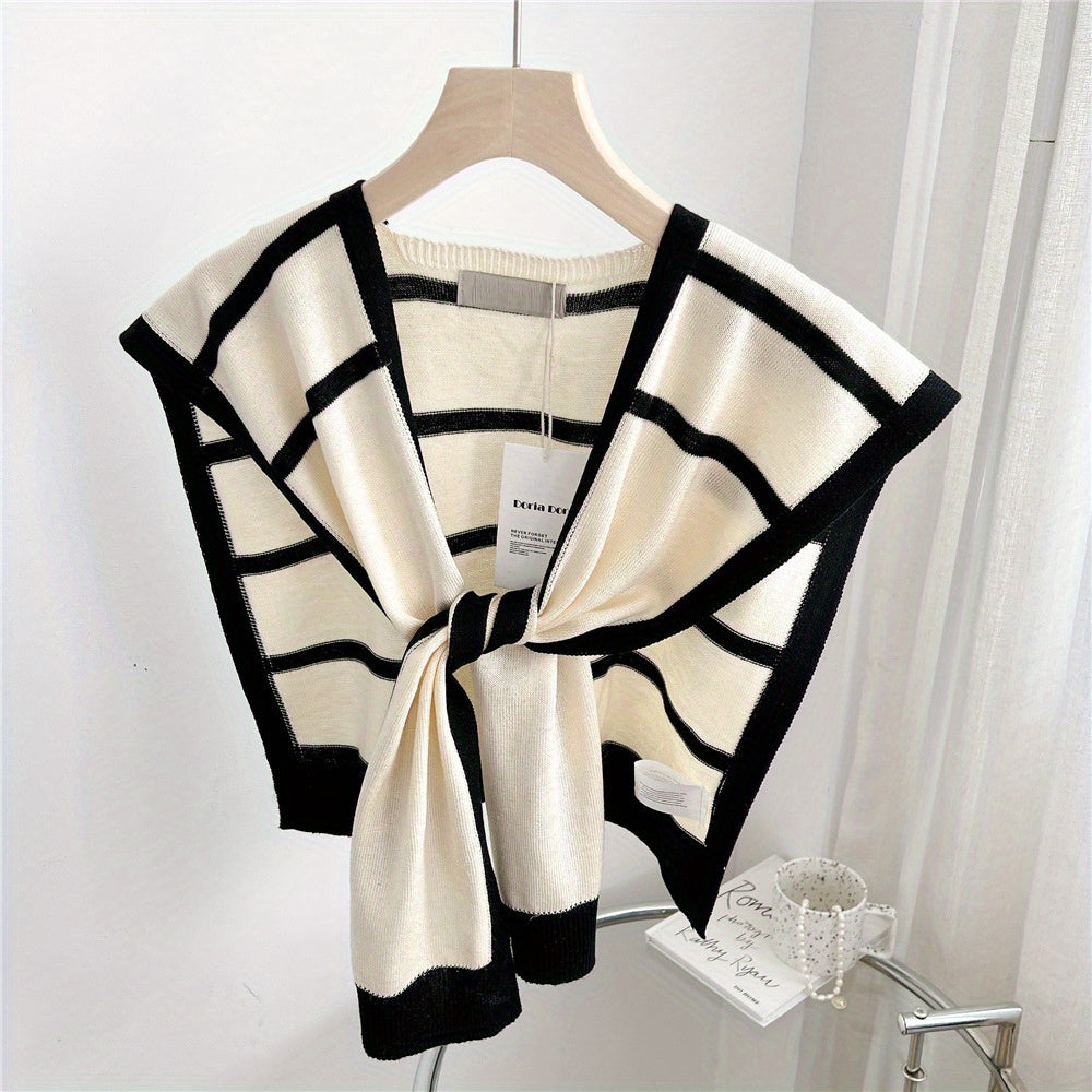 Striped Knitted Shawl Lace Up Cape Windproof Shawls False Collar