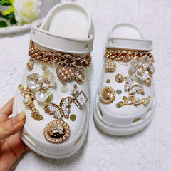 Stylish Shoe Accessories Clover Flower Rhinestone Pearl Chain Party Set