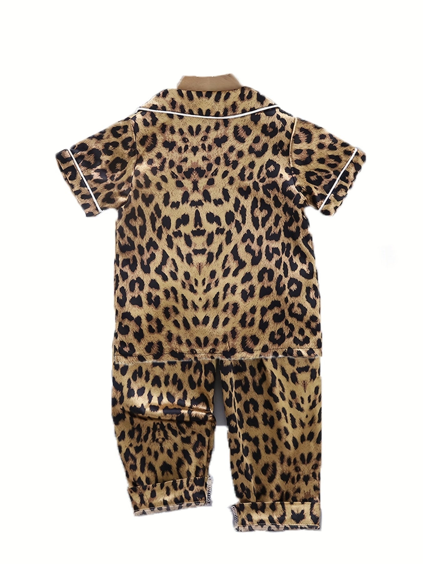Kid's Leopard Satin Pajama Set Short Sleeve Top & Pants
